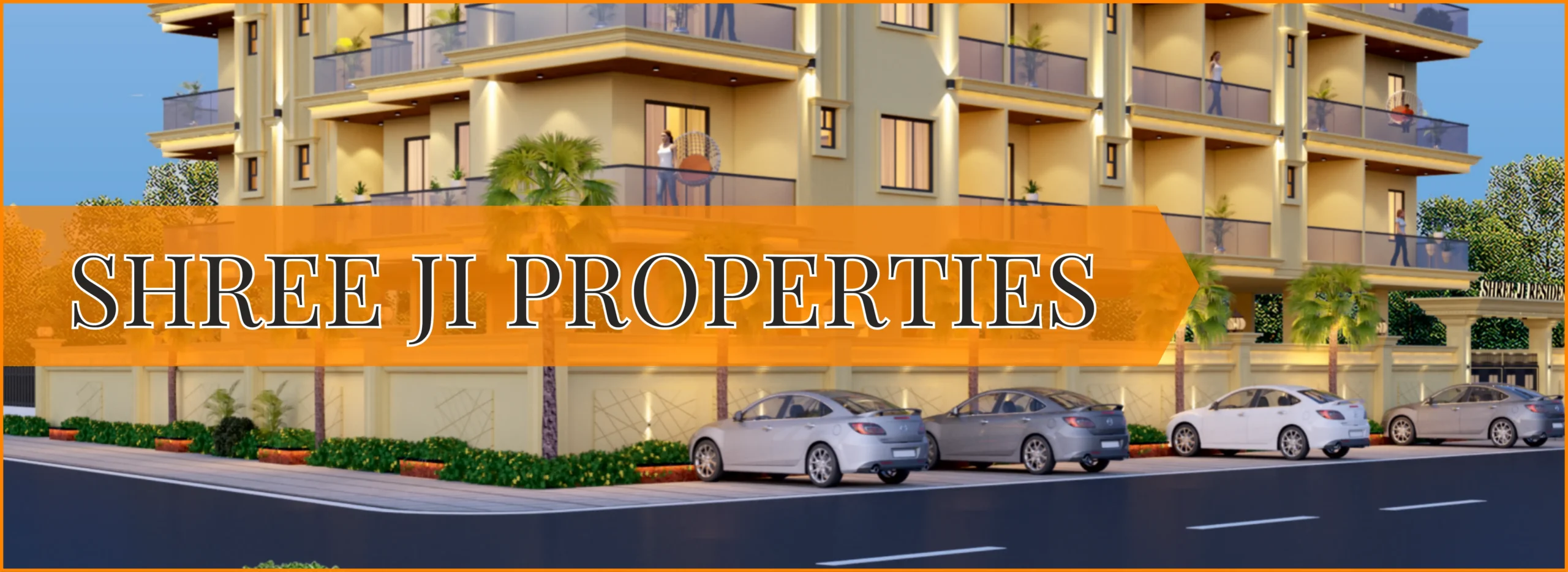 Poster of Shree Ji Properties showcasing JDA approved 3 BHK and 4 BHK luxury flats in Mansarovar, Jaipur with amenities and prime location details.