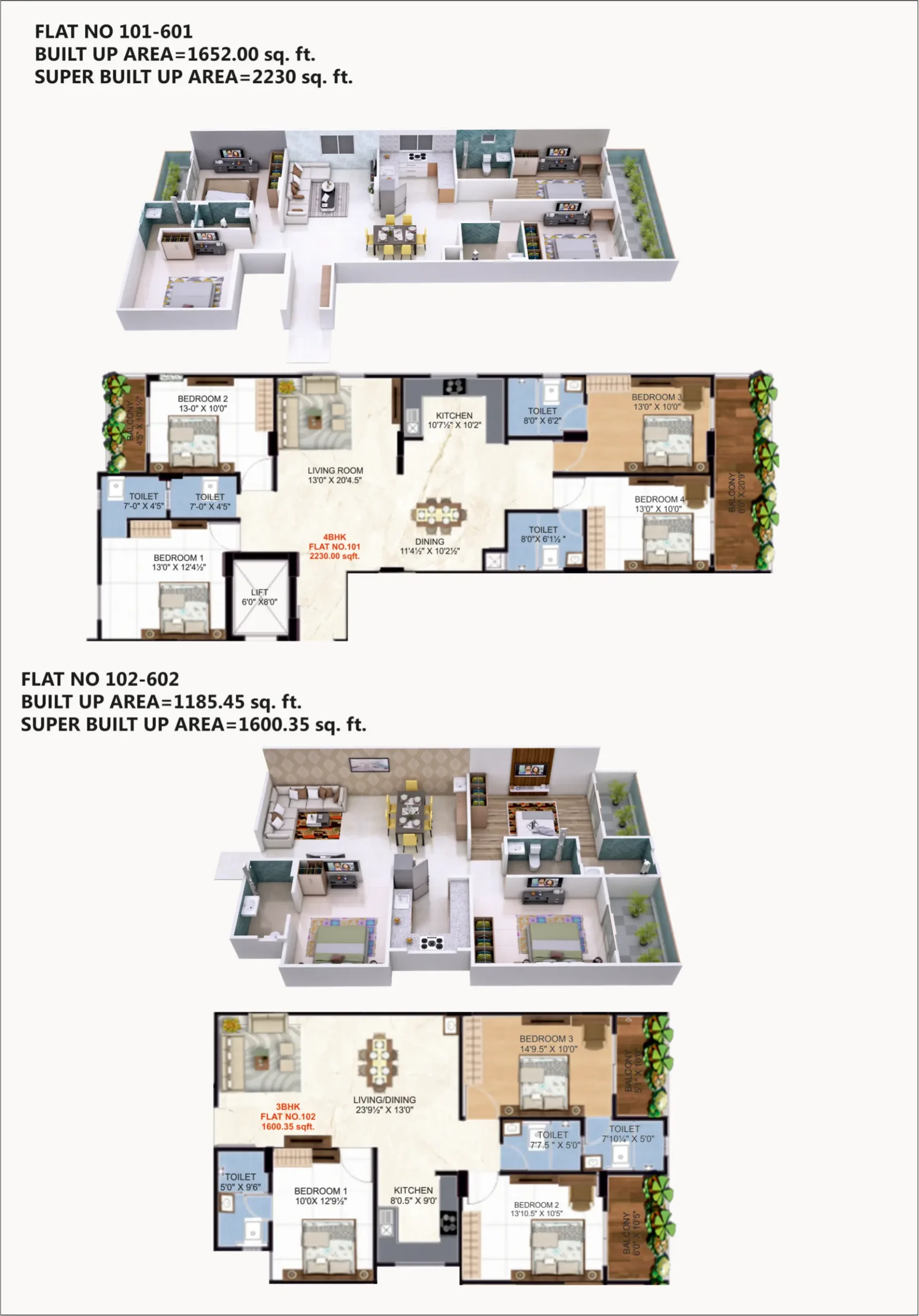 Floor plan of 3 & 4 BHK flat at Shree Ji Properties Mansarovar Jaipur
