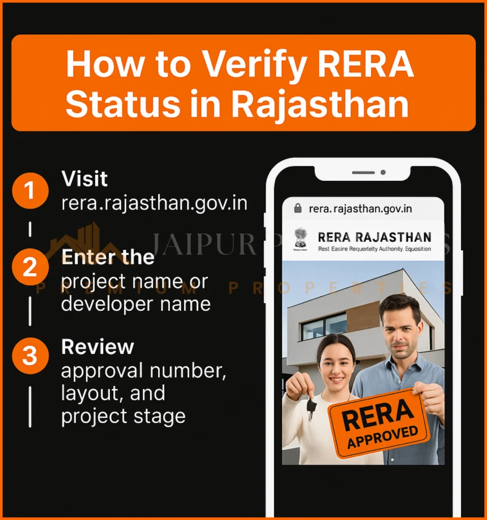 Map markers showing Mansarovar, Vaishali Nagar, and Jagatpura, with headline offering verified RERA-approved listings.